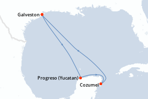 Carte itinéraire croisière États-Unis, Mexique - 5 jours au départ de Galveston - Caraïbes Mexique