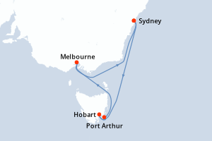 Carte itinéraire croisière Australie - 7 jours au départ de Sydney - Australie Nouvelle Zélande