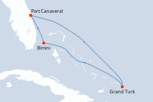 carte itinéraire croisière Caraïbes Bahamas 5 jours au départ du port de Port Canaveral