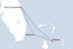 carte itinéraire croisière Caraïbes Bahamas 4 jours au départ du port de Port Canaveral