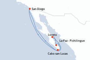 carte itinéraire croisière Riviera Mexicaine 7 jours au départ du port de San Diego