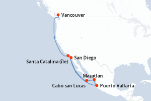 carte itinéraire croisière Riviera Mexicaine 11 jours au départ du port de San Diego