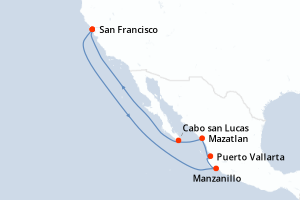 Carte de l'itinéraire de croisière San Francisco-San Francisco d'une durée de 11 jours