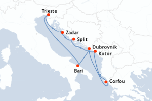 carte itinéraire croisière Adriatique 7 jours au départ du port de Trieste