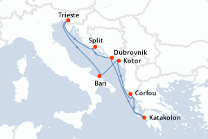 Carte de l'itinéraire de croisière Trieste-Trieste d'une durée de 7 jours