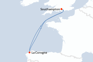 carte itinéraire croisière Europe du Nord 4 jours au départ du port de Southampton