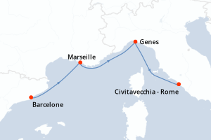 carte itinéraire croisière Méditerranée 3 jours au départ du port de Barcelone