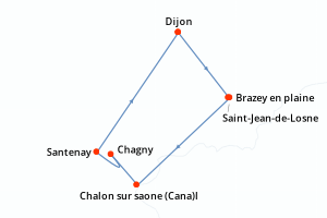 Carte de l'itinéraire de croisière Dijon-Dijon d'une durée de 6 jours
