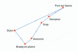 Carte de l'itinéraire de croisière Dijon-Dijon d'une durée de 6 jours