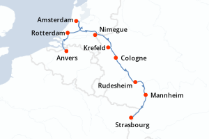 Carte itinéraire croisière France, Belgique, Allemagne, Pays-Bas (Ref ANS_PP) - 10 jours au départ de Anvers - Europe du Nord