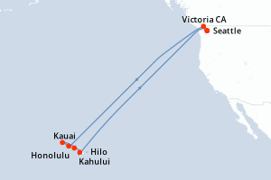 Carte de l'itinéraire de croisière Seattle-Seattle d'une durée de 15 jours