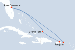 carte itinéraire croisière Caraïbes Bahamas 7 jours au départ du port de Port Canaveral