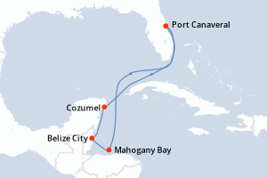 carte itinéraire croisière Caraïbes Bahamas 7 jours au départ du port de Port Canaveral