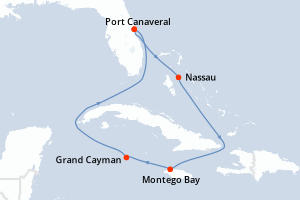 Carte de l'itinéraire de croisière Port Canaveral-Port Canaveral d'une durée de 7 jours