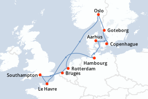 carte itinéraire croisière Europe du Nord 12 jours au départ du port de Southampton