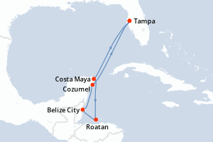 carte itinéraire croisière Caraïbes Mexique 7 jours au départ du port de Tampa