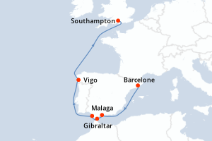 carte itinéraire croisière Europe du Nord 8 jours au départ du port de Barcelone