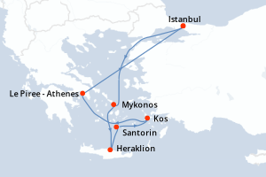 carte itinéraire croisière Méditerranée 7 jours au départ du port de Istanbul