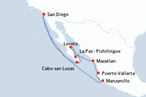 Carte de l'itinéraire de croisière San Diego-San Diego d'une durée de 11 jours