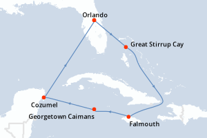 Carte de l'itinéraire de croisière Orlando-Orlando d'une durée de 7 jours