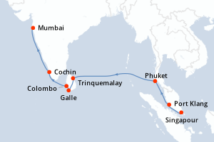 carte itinéraire croisière Asie 17 jours au départ du port de Singapour