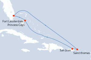 carte itinéraire croisière Caraïbes Bahamas 7 jours au départ du port de Fort Lauderdale