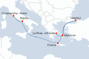 carte itinéraire croisière Méditerranée 7 jours au départ du port de Civitavecchia - Rome