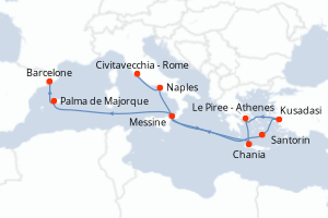 carte itinéraire croisière Sicile 11 jours au départ du port de Civitavecchia - Rome