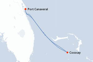 Carte de l'itinéraire de croisière Port Canaveral-Port Canaveral d'une durée de 3 jours
