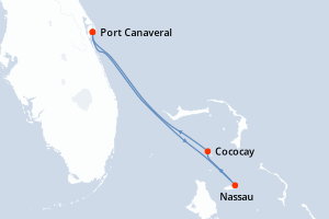 carte itinéraire croisière Caraïbes Bahamas 3 jours au départ du port de Port Canaveral