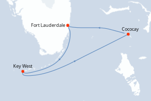 Carte de l'itinéraire de croisière Fort Lauderdale-Fort Lauderdale d'une durée de 3 jours