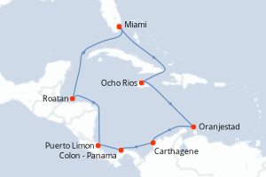 carte itinéraire croisière Caraïbes Bahamas 11 jours au départ du port de Miami