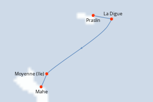 Carte de l'itinéraire de croisière Praslin-Mahe d'une durée de 3 jours