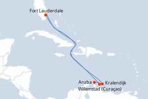 Carte itinéraire croisière États-Unis, Pays-Bas - 8 jours au départ de Fort Lauderdale - Caraïbes Bahamas