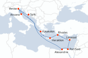 carte itinéraire croisière Adriatique 12 jours au départ du port de Ancone