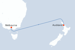 Carte de l'itinéraire de croisière Melbourne-Auckland d'une durée de 5 jours
