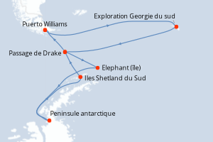 Carte de l'itinéraire de croisière Puerto Williams-Puerto Williams d'une durée de 15 jours
