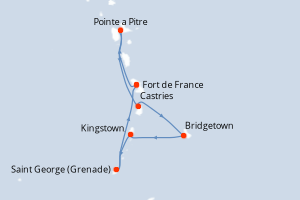 carte itinéraire croisière Caraïbes Bahamas 7 jours au départ du port de Fort de France
