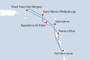 carte itinéraire croisière Caraïbes Bahamas 7 jours au départ du port de Pointe a Pitre