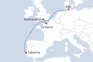 carte itinéraire croisière Europe du Nord 7 jours au départ du port de Lisbonne