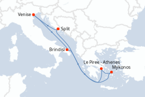 carte itinéraire croisière Adriatique 7 jours au départ du port de Split