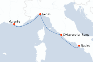 Carte itinéraire croisière Italie, France - 3 jours au départ de Naples - Méditerranée