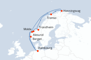 carte itinéraire croisière Fjörds norvégiens 11 jours au départ du port de Hambourg