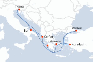 carte itinéraire croisière Adriatique 9 jours au départ du port de Bari