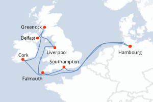 carte itinéraire croisière Europe du Nord 10 jours au départ du port de Hambourg