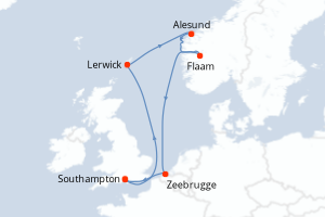carte itinéraire croisière Fjörds norvégiens 7 jours au départ du port de Southampton