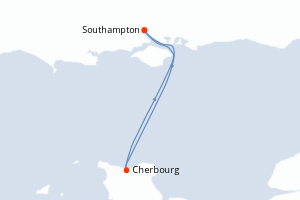 carte itinéraire croisière Europe du Nord 2 jours au départ du port de Southampton