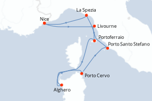 carte itinéraire croisière Sardaigne 7 jours au départ du port de Nice