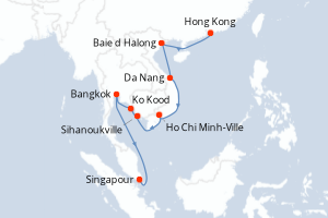 Carte de l'itinéraire de croisière Hong Kong-Singapour d'une durée de 14 jours