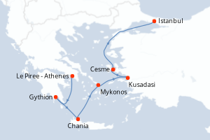 carte itinéraire croisière Méditerranée 7 jours au départ du port de Le Piree - Athenes